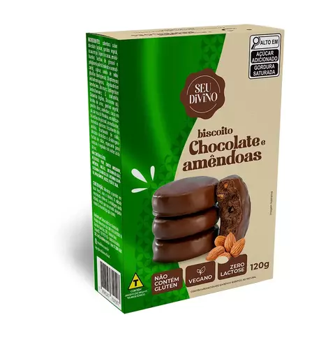 SEU DIVINO Biscoitos Chocolate com Amêndoas 120g com Cobertura de Chocolate - Vegano, Sem Glúten e Lactose - comprar online