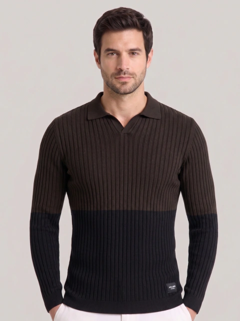 SUETER JOHN JOHN TRICOT - AZUL MARINHO MARROM