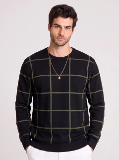 SUETER JOHN JOHN TRICOT PRETO COM LISTRAS VERDE