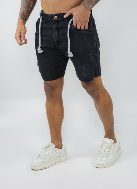 BERMUDA JEANS PRETA CORDÃO
