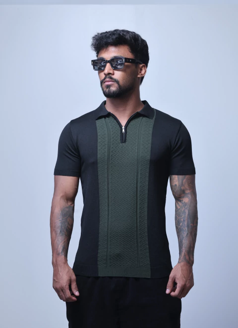 POLO TRICOT MILANO PRETA/ VERDE