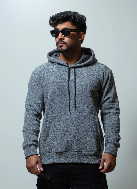 MANGA LONGA CAPUZ CINZA ESCURO MESCLADO