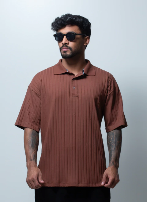 POLO MARROM BASICA CANELADA