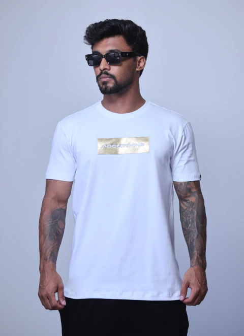 LONG BRANCA FAIXA DOURADA#