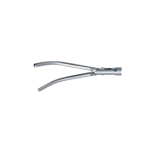 Clamp de Bakey para videolaparoscopia, medindo 330mm x 10mm, com pinças finas e longa extensão.