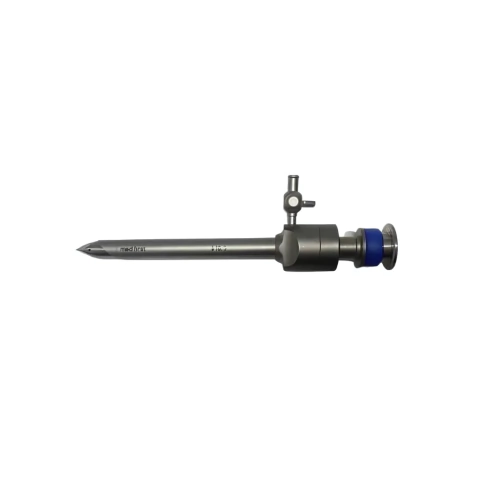 Trocater com válvula magnética para videolaparoscopia, com ponta piramidal de 10.5 mm.