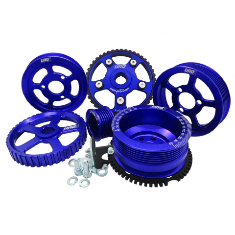 KIT COMPETITION 6 POLIAS AP 8V COM FONICA 125MM E POLIA ALTERNADOR 27MM CORREIA POLY V AZUL