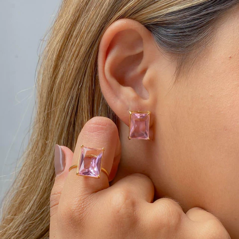 Brincos Pedra Retangular - 35243