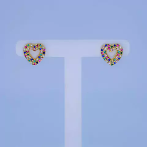 Brinco coração cravejado colorido - 23931