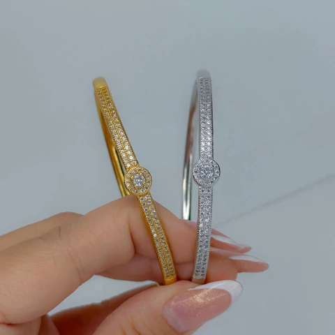 Bracelete - Semi joia em Ouro 18k e Ródio Branco com Zircônias