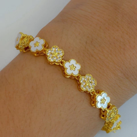 Pulseira Riviera Flor - Semi joia em Ouro 18k e Ródio Branco com Zircônias