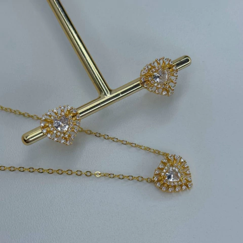 Conjunto Coração - Semi joia em Ouro 18k com Zircônias