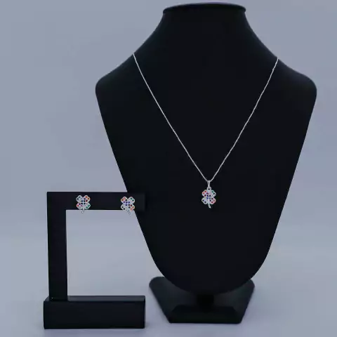 Conjunto Trevo Colorido - Prata 925 (8533)