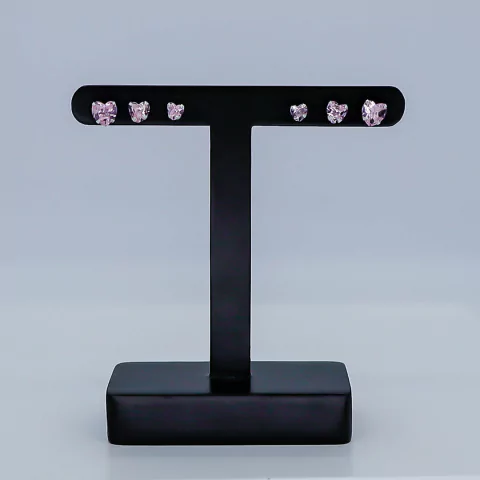 Brinco Coração Rosa - Prata (28044)