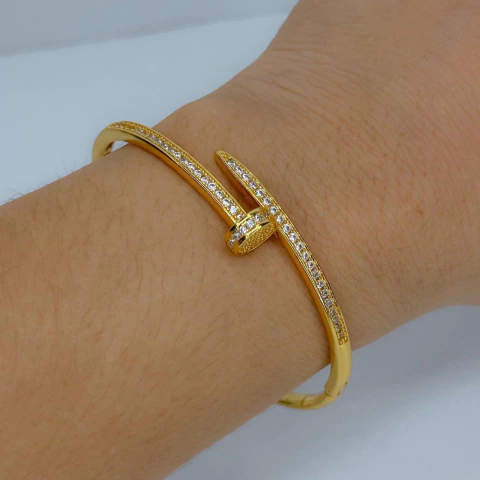 Bracelete Prego - Semi joia em Ouro 18k com Zircônias