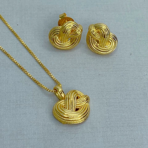 Conjunto Nó - Semi joia em Ouro 18k com Zircônias