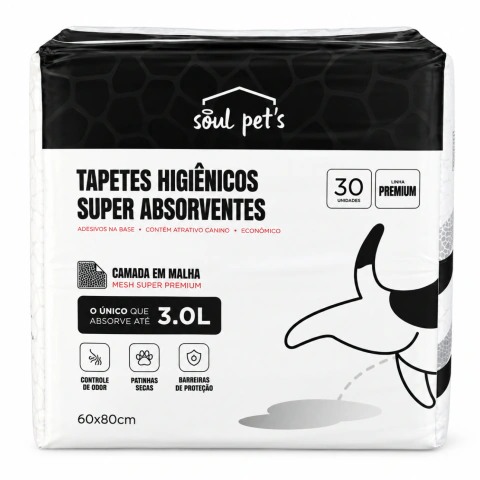 Tapete Higiênico 60x80cm Carvão Premium MESH 30un Soul Pets