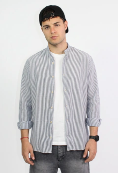 ART 7835 CAMISA DE LINO RAYADA CUELLO MAO - tienda online