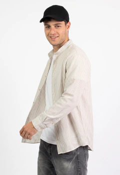 ART 7835 CAMISA DE LINO RAYADA CUELLO MAO en internet
