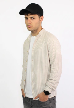 ART 7835 CAMISA DE LINO RAYADA CUELLO MAO - comprar online