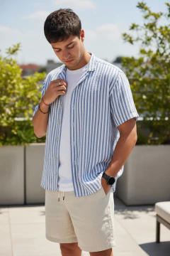 ART 7834 CAMISA DE LINO RAYADA M/C