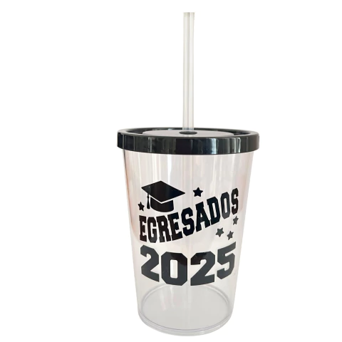 Vaso de 300cc EGESADOS con Tapa y Sorbete Reutilizable X1UNIDAD