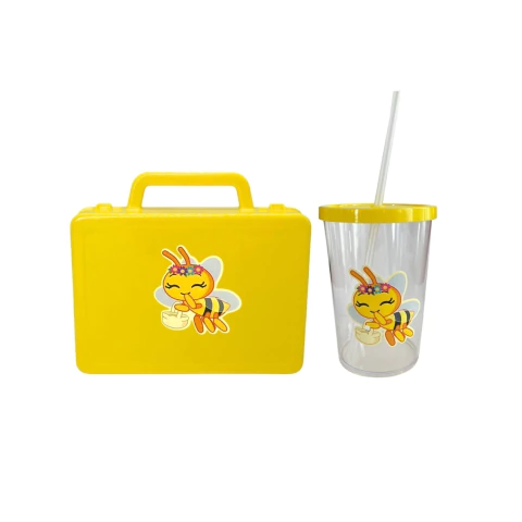 COMBO VALIJITA + VASO 300CC CON TAPA Y SORBETE TEMATICO X1U