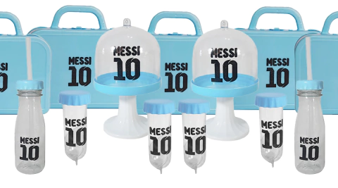 Set Premium Messi celeste Candy Bar, Valijita, Tubo, Posa X 24