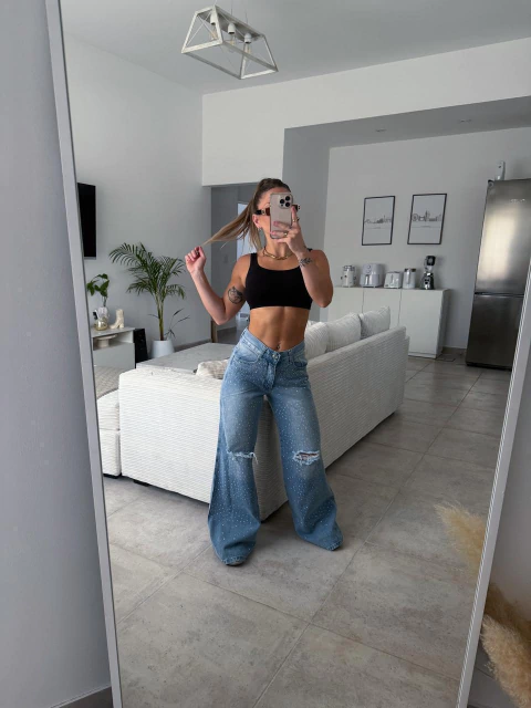 Wide LEG rotura STRASS