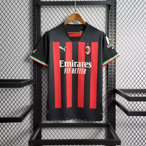 Camisa AC Milan Home 22/23 - Torcedor Masculina - Vermelho+Preto