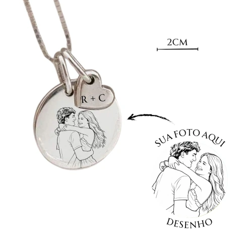 Colar Personalizado 2cm PRATEADO + Pingente Coração - AÇO INOXIDAVEL - comprar online