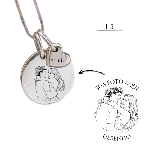 Colar Personalizado 1,5cm PRATEADO+ Pingente Coração - AÇO INOXIDAVEL