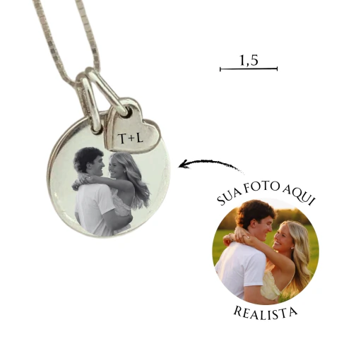 Colar Personalizado 1,5cm PRATEADO+ Pingente Coração - AÇO INOXIDAVEL - comprar online