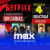 Publicidad de combo de streaming con Netflix y Max, mostrando texto promocional y personajes de series y películas populares