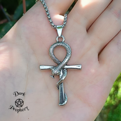 Colar Ankh com Serpente - Aço Inoxidável