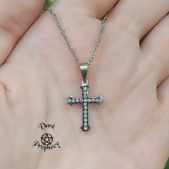Colar Crucifixo com Zircônias - Aço Inoxidável