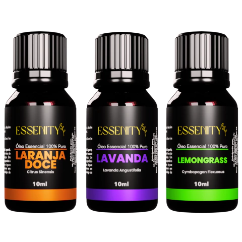 Kit Energia e Vitalidade 100% Puro - 3 Óleos Essenciais Lavanda, Lemongrass, Laranja Doce