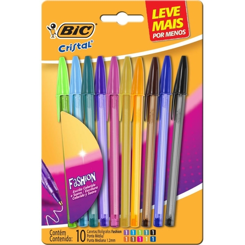 Caneta esferográfica BIC Cristal Fashion com 10 cores