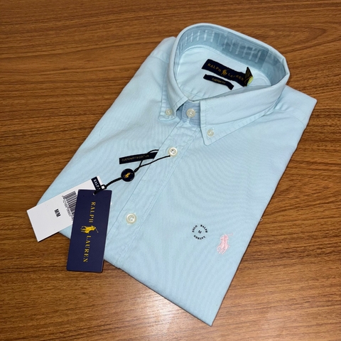 Camisa Social PRL Azul Bebê Ref02 Clássico Sarja Manga Curta