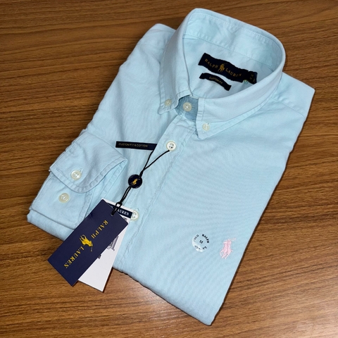 Camisa Social PRL Azul Bebê Ref02 Clássico Sarja Manga Longa