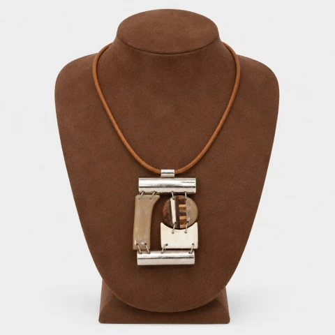 collar combinado rectangular de asta madera y alpaca