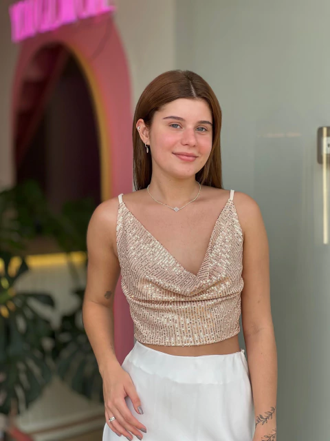 Cropped dourado de brilho - comprar online