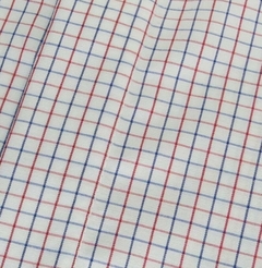 Camisa Sacerdotal - Fondo Blanco - Cuadros Líneas Roja y Azul - Poliéster/Algodón Estampado - (c24_poly_alg) - comprar online