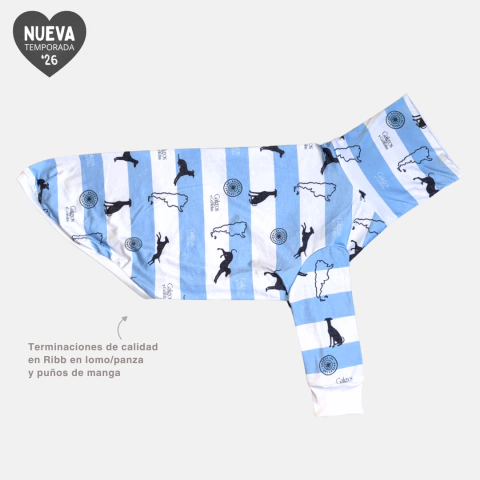 Polera - Pijama para Galgo manga larga con puño - Modelo Rayado Argentina - Mundial Argentina 2026