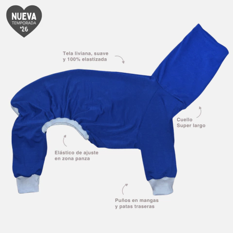 Enterito Pijama 4 patas Para Galgo - Invierno - Modelo Azul y Celeste (Con elástico) - 2026