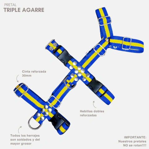 Pretal-Arnés Triple Agarre / de 3 puntos para Galgo - 3cm - Boca Juniors (Talle Único - 4 Meses a Adulto)