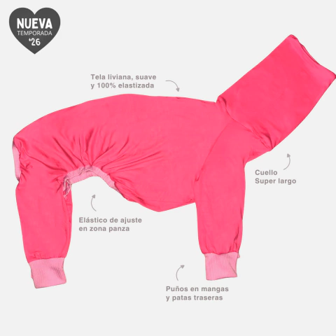 Enterito Pijama 4 patas Para Galgo - Invierno - Modelo Rosa chichle y Rosa pastel (Con elástico) - 2026