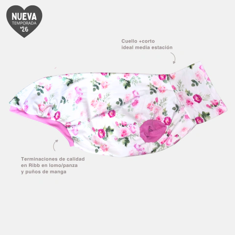 Remera para Galgo Primavera/Verano - Modelo Flores fondo Blanco (Sin mangas) - 2026/2027