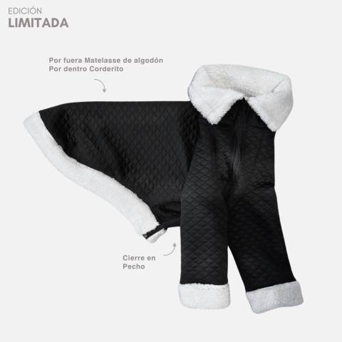 Chaqueta Matelasse Algodón Para Galgo - Edición Limitada - Modelo Negro Mate (Con mangas)