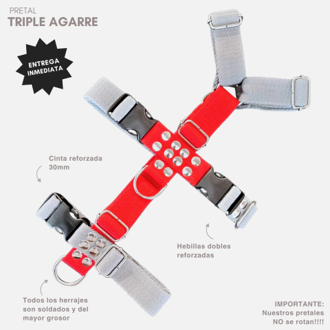 Pretal-Arnés Triple Agarre / de 3 puntos para Galgo ENTREGA INMEDIATA - 3cm - Combinado #5 (Talle Único - 4 Meses a Adulto)